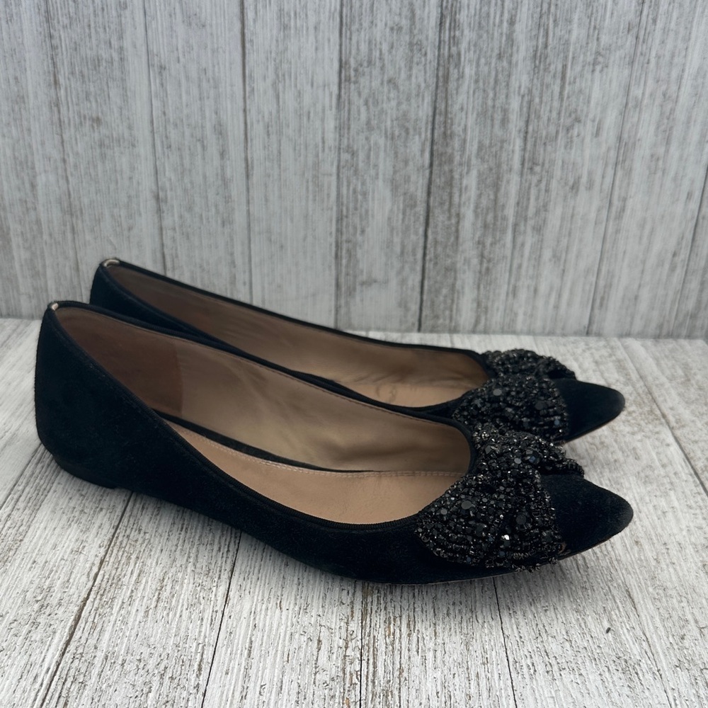 Tory Burch Black Flats with Embellished Bow